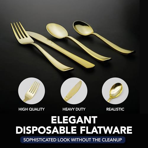 Party Essentials Disposable Plastic Cutlery - Shiny Gold Knives, 50 Count