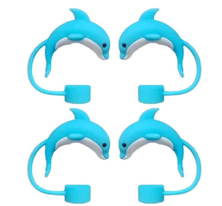 4PC Dolphin Straw Cover for Stanley Cup, 10mm Silicone Straw Covers Cap for Stanley Cup Accessories, Cap Stopper for Reusable Straws Tip Lids