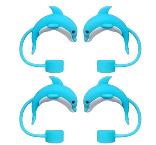 4PC Dolphin Straw Cover for Stanley Cup, 10mm Silicone Straw Covers Cap for Stanley Cup Accessories, Cap Stopper for Reusable Straws Tip Lids