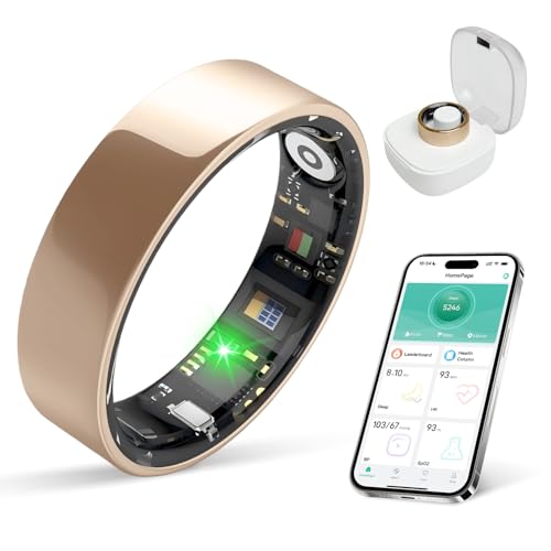 Smart Ring with Sleep Monitoring, 10-Day Battery Life, Stress/Heart Rate/Women's Health Tracker,No APP Subscription, Android & iOS Compatible (Rose Gold, 7)