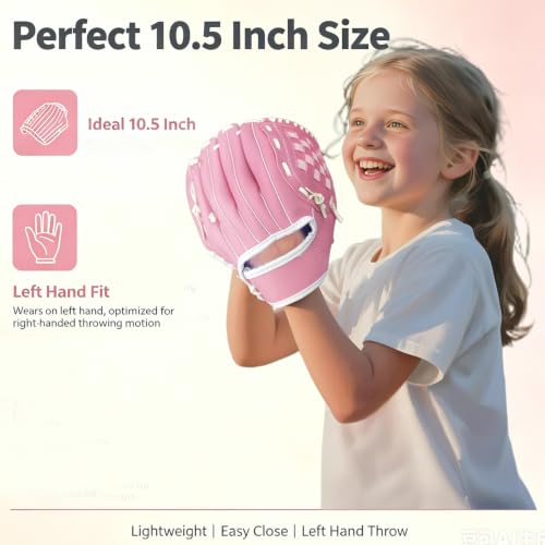 Kids Youth Adult Baseball Glove 10.5'' Softball Mitt Left/Right Hand Pink