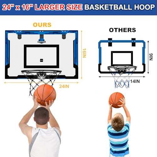 HYES 24x16 Inch Over The Door Basketball Hoop - Blue, Indoor Adult & Kid