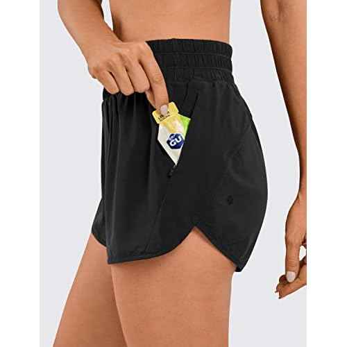 CRZ YOGA High Waisted Running Shorts for Women, 2.5'' Quick Dry Liner Track Gym Athletic Workout Shorts with Zipper Pocket