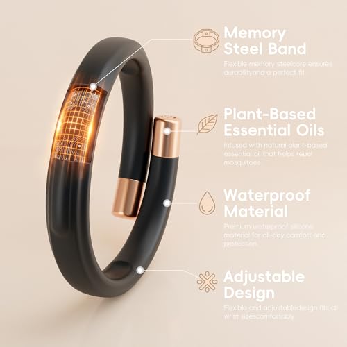 Refillable Mosquito Repellent Bracelets for Adults and Kids - Black, 1 Pack