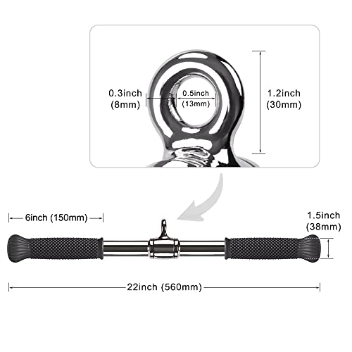 22-Inch Silver Rotating Straight Bar with Convex Rubber Handles for Cable Machine Attachments