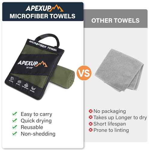 APEXUP Microfiber Travel Towel, Ultra Absorbent Quick Dry Towels, Lightweight Gym Sports Camping Towel for Workout, Yoga, Beach, Shower, Swimming (24"¡¿12", Army Green)