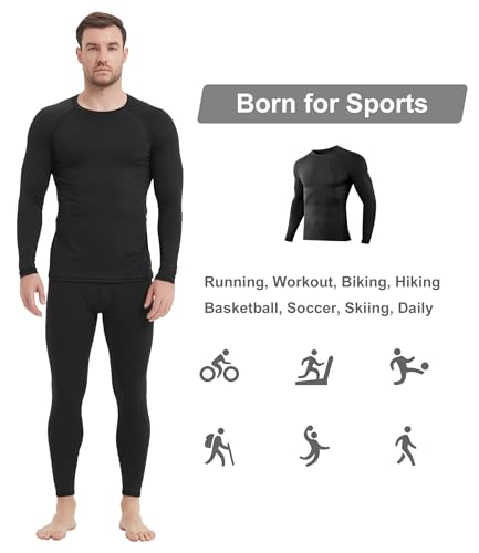 Men's Compression Shirts Long Sleeve Athletic Workout Tops Medium Black - 1/5 Pack