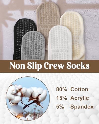 Pilates Socks with Grips for Women - Non Slip Yoga Socks with Ruffle, Beige Brown Grey White - Ludaro