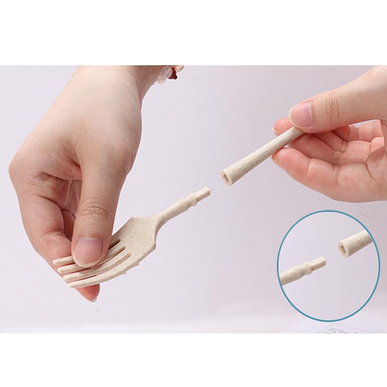 4Pack Folding Cutlery Set with Case, Travel Foldable Collapsible Portable Wheat Spoon Fork Straw Utensil Tableware for Picnic Camping