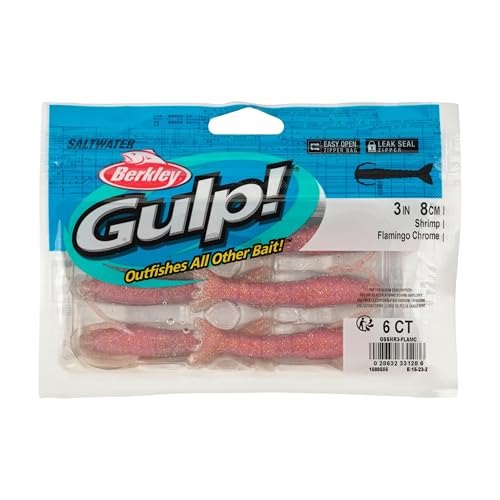 Berkley Gulp! Saltwater Shrimp Fishing Bait, Flamingo Chrome, 3in, Extreme Scent Dispersion, Realistic Shrimp Profile, Ideal for Redfish, Flounder, Snapper and More