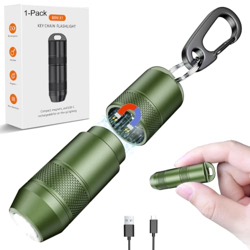 Green Rechargeable Mini Keychain Flashlight 100 Lumens Magnetic Compact