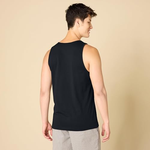 Men's Regular Fit Cotton Tank Top - Large Black Sleeveless Shirt