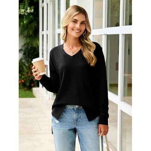 Glamaker Women's Long Sleeve V Neck Sweatshirt Air Essentials Soft Loose Pullover Sweatshirts