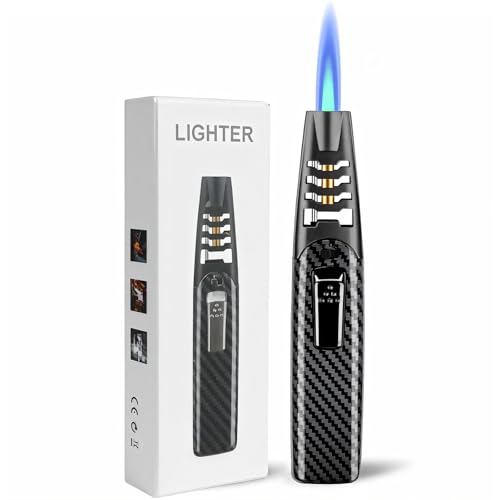Torch Lighter, Butane Lighter, Adjustable Big Jet Flame Butane Torch, Windproof Refillable Gas Long Torch Lighter with Safety Lock for Candle Grill Camping BBQ Kitchen Soldering, Gas Not Included