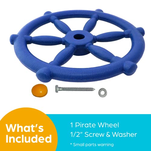 Kids Pirate Ship Wheel Toy for Outdoor Playsets - Blue, 12 Inch Diameter