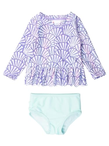 Girls RuffleLong Sleeve Rash Guard Set - 4T Magical Mermaid UPF 50+ Swimwear