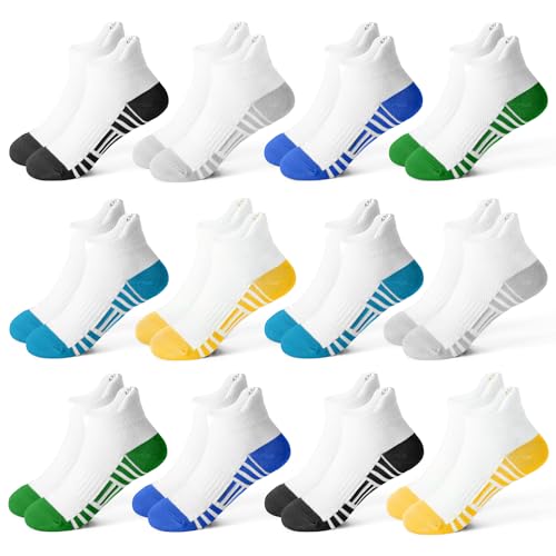 Kids Socks 12 Pairs Toddler Ankle Athletic Socks with Tab - 10-14 Years Multicolored