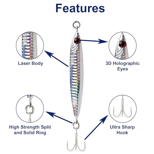 60g Silver Casting Jig for Sea Bass Fluke Porgy Tautog with Sharp Treble Hook