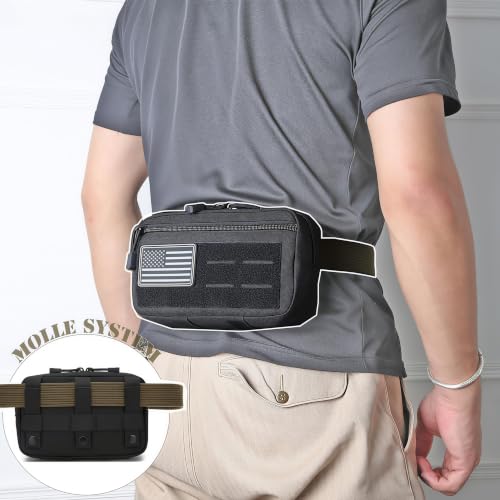 Black Tactical Molle Admin Pouch with US Flag Patch & Keychain - 2 Pack