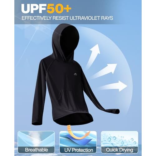 Heathyoga Rash Guard for Boys Swim Shirt UPF 50+ UV Sun Protection Hooded Fishing Shirt with Pocket for Toddler Kid
