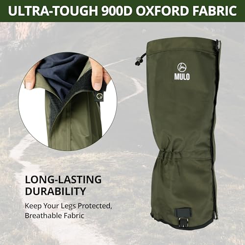 MULO Leg Gaiters, 100% Waterproof and Durable, Hiking Gaiters with Adjustable Rubber Foot Strap for Snow and Mud Protection