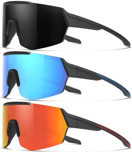 Youth Baseball Sunglasses UV Protection Kids Sports Goggles 3 Pack - Black & Multicolor