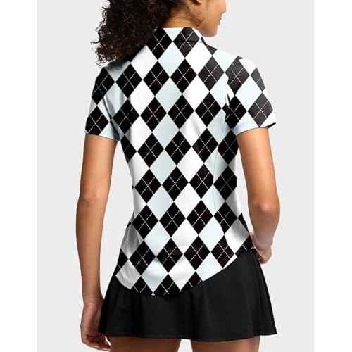 G Gradual Womens Golf Shirt Metal Zip Up Polo Short Sleeve Tennis Work Athletic Collared Top Quick Dry Lightweight