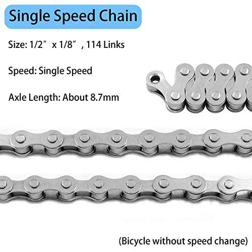 Waziaqoc Single Speed Bike Chain 1/2" x 1/8" Inch 114 Links, Carbon Steel Bicycle Chain 1 Speed