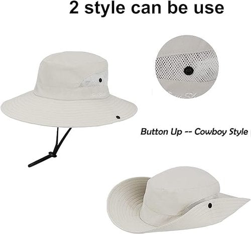 Women's Summer Sun-Hat Ponytail - Outdoor UV-Protection Mesh Wide Brim Foldable Hat with Ponytail Hole