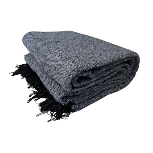 Charcoal Mexican Yoga Blanket - Large Handwoven Cotton Blend Throw for Yoga, Beach, Camping, Home