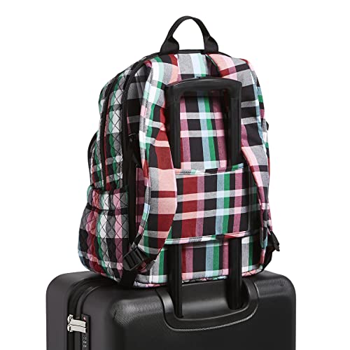 Vera Bradley Women's Cotton Campus Backpack, Ribbons Plaid - Recycled Cotton, One Size