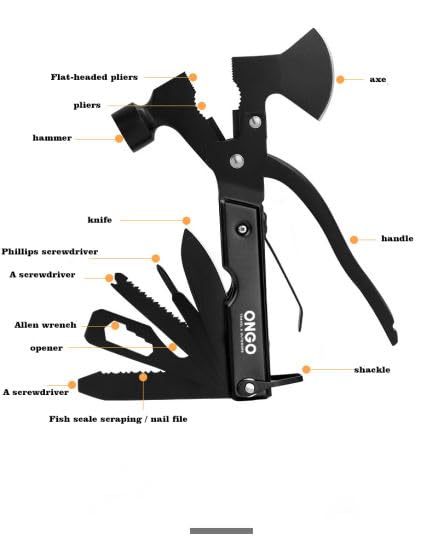 Generic Axe and Hammer Multi-Tool, Camping, Hiking, Fishing, Home Improvement, Black, MTAH170724
