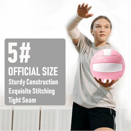Pink Official Size 5 Synthetic Leather Volleyballs 6 Pack with Pump & Mesh Bag