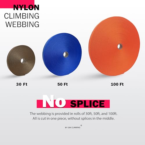 Orange 30ft Nylon Climbing Webbing Tape - Heavy Duty, UIAA Certified