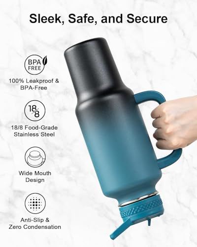 40 oz Insulated Water Bottle with Car Cup Holder Fit - Indigo Black