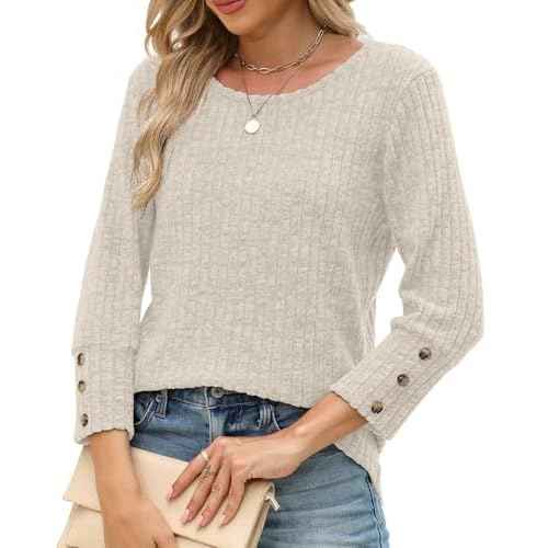 JomeDesign Womens Sweaters 3/4 Sleeve with Buttons Dressy Casual Shirts Fall Outfits Fashion Clothes 2025 Trendy S-2XL