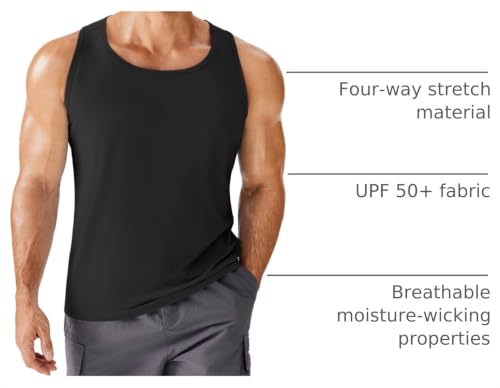 PINSPARK Men's UPF 50+ Quick Dry Athletic Muscle Tank Top Large Black