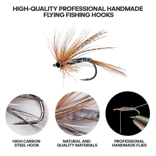 Fly Fishing Flies Assortment Kit with Magnetic Fly Box - 36 Hand-Tied Lures for Trout Bass Pike