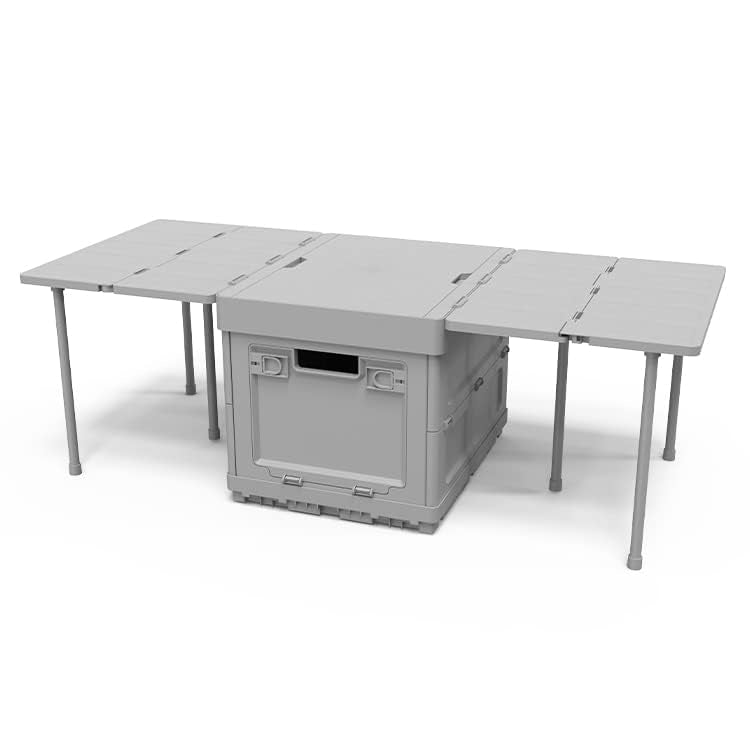 Aimisin Folding Storage Camping Box with Table,3 in 1 Lightweight Camp Storage Box with Parking Warning Sign,Portable Foldable Compartment Table for Indoor, Outdoor, Fishing, BBQ, Picnic, Gray