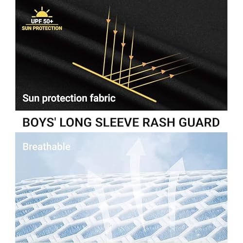 UPF 50+ Sun Shirts 5T to Youth Rash Guard for Boys and Kid Girls Long Sleeve UV Protection Sun Shirts