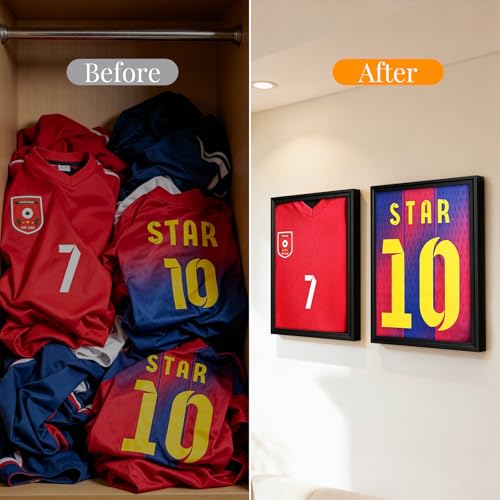 2-Pack Jersey Shadow Box Display Cases - Solid Pine Wall Mount Frames