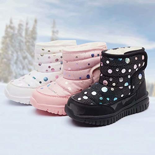 Waterproof Toddler Snow Boots with Glitter Pink Trim - Slip Resistant Winter Shoes