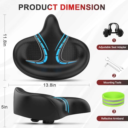 Bluewind Oversized Bike Seat with Backrest - Wide Bicycle Saddle for Electric & Stationary Bikes, Blue