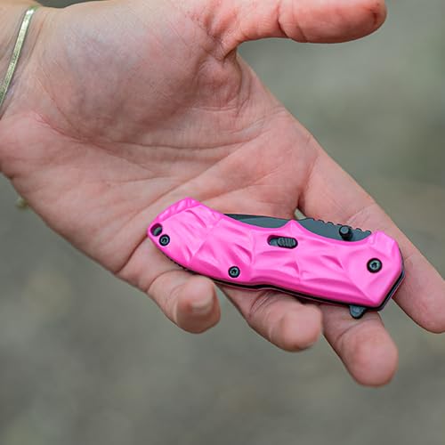 Pink Drop Point Tactical Folding Knife with Assisted Opening and Aluminum Handle