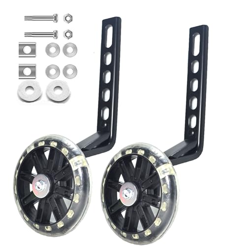 Flash Training Wheels for 12 14 16 18 20 Inch Kids Bike£¬Heavy Duty Training Wheels for Single Speed Bicycle (Black)