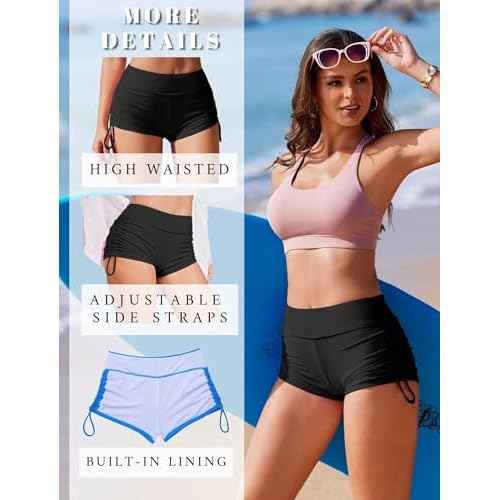 AI'MAGE Womens 3" Swim Board Shorts High Waisted Bathing Suit Bottoms Boy Shorts Adjustable Ruched Side Bikini Shorts S-XXL