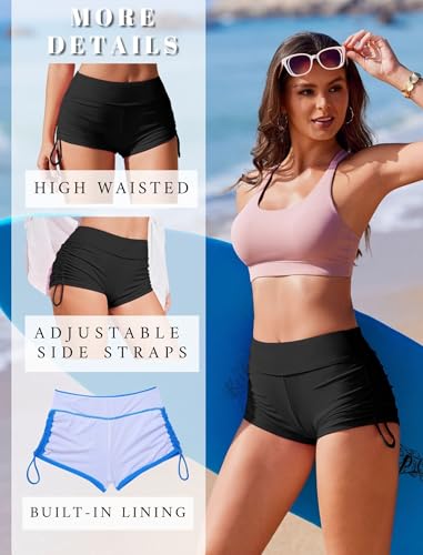AI'MAGE Women's 3-Inch High Waist Swim Shorts Black Large