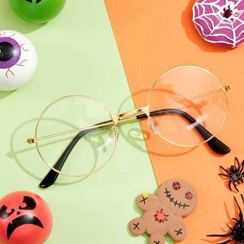 Spooktacular Creations Halloween Gold Wizard Glasses, Fake Old Men Round Wire Costume Glasses Accessory for Men Women Halloween Dress Up, Costume Prop