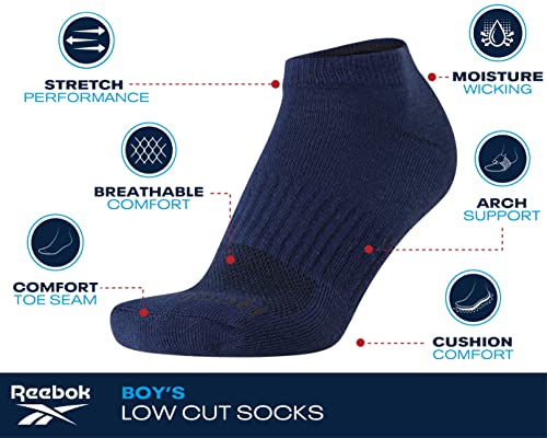 Reebok Boys Low Cut Socks 6-Pack Moisture-Wicking Cushioned Ankle Socks