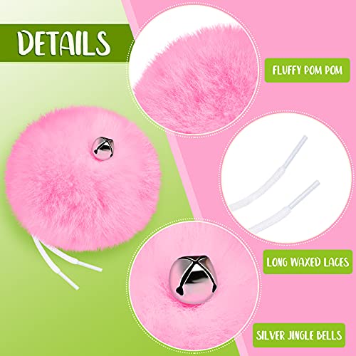 Pink 8 cm Roller Skate Pom Poms with Bells - Fuzzy Tie-On Skate Accessories for Women Girls